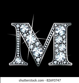 A stunning beautiful "M" set in diamonds and silver. Vector