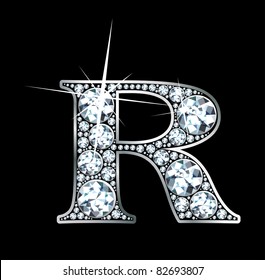 A stunning beautiful "R" set in diamonds and silver. Vector