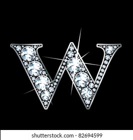 A stunning beautiful "W" set in diamonds and silver. Vector.