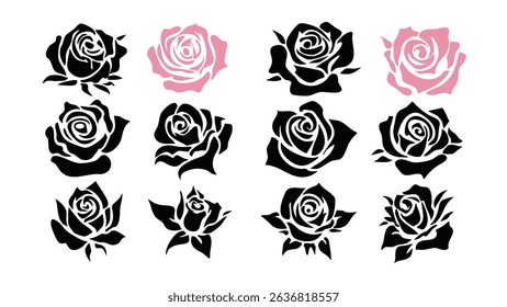Stunning Black Rose Silhouette Artistic Floral Design for Invitations Branding