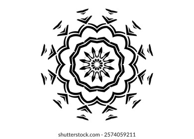 Stunning Black and White Circular Mandala Featuring Intricate Patterns on a White Background	
