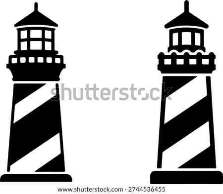 Stunning black and white lighthouse icons for navigation and guidance
