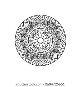 Stunning Black and White Mandala with Symmetrical Patterns, Floral Motifs, and Geometric Shapes