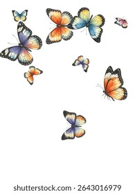 Stunning blue butterflies with orange accents on a white background. A perfect choice for nature-inspired designs, invitations, wallpapers, and decor. High-quality, vibrant, and eye-catching artwork.