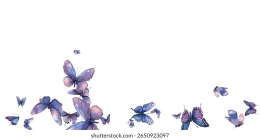Stunning blue butterflies with orange accents on a white background. A perfect choice for nature-inspired designs, invitations, wallpapers, and decor. High-quality, vibrant, and eye-catching artwork.
