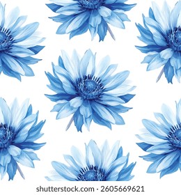 Stunning blue lotus flowers in a seamless pattern on a white background. Perfect for elegant wallpapers, fabrics, and gift wraps. A calming and stylish addition to any design project.