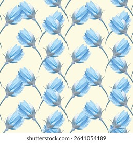 Stunning blue lotus flowers in a seamless pattern on a white background. Perfect for elegant wallpapers, fabrics, and gift wraps. A calming and stylish addition to any design project.