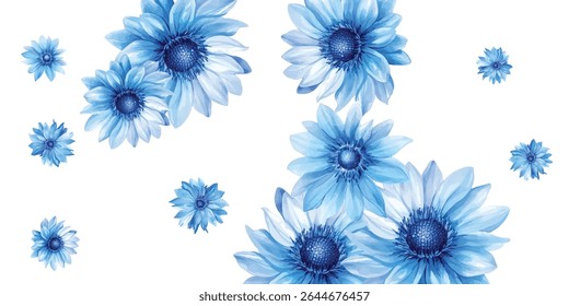 Impressionante flores de lótus azul em um padrão perfeito em um fundo branco. Perfeito para papéis de parede elegantes, tecidos e envoltórios de presentes. Uma adição calmante e elegante a qualquer projeto de design.