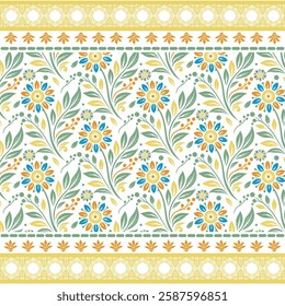 stunning botanical pattern with seamless floral border and traditional motif embroidery
