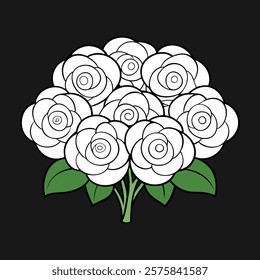 A stunning bouquet of white rose flowers resting elegantly on a textured black stone background, highlighting the contrast between purity and sophistication.