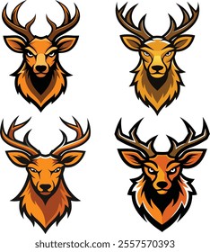 A stunning bundle of majestic deer head vector illustrations, featuring intricate designs and elegant details. Perfect for branding, logos, posters, and creative projects. These high-quality vectors 