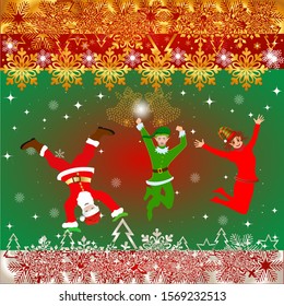 Stunning Christmas vector artwork in gold, green and red.