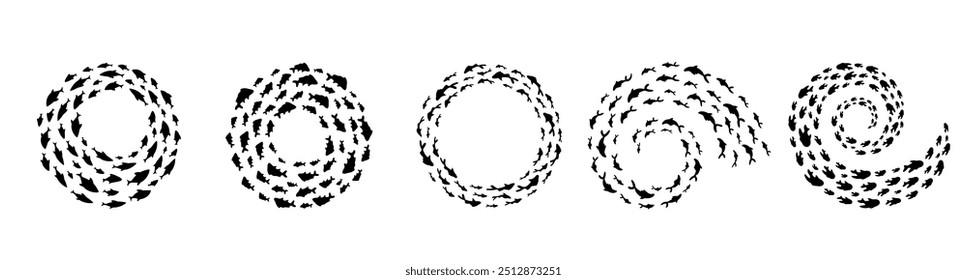 Stunning circles formed by fish schools, creating beautiful undersea shapes. This underwater scene exhibits marine life and aquatic harmony in the ocean environment. Ideal for border and frame design.