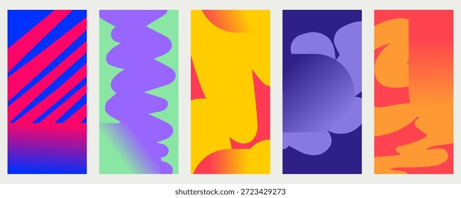 Impresionantes paneles de Vector abstractos de colores de colección con Formas y Gradientes audaces. Ideal para arte digital, Diseño web, carteles o fondos creativos.