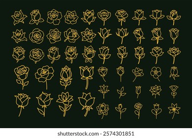 A stunning collection of elegant golden rose flower line art vector illustrations. Perfect for luxury designs, wedding themes, branding, and decor. High-quality and versatile graphics.