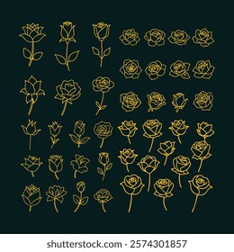 A stunning collection of elegant golden rose flower line art vector illustrations. Perfect for luxury designs, wedding themes, branding, and decor. High-quality and versatile graphics.