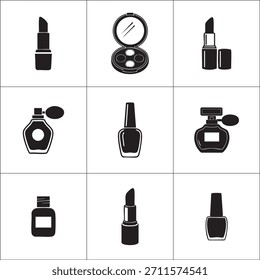 Impresionante colección de iconos de belleza esenciales en blanco y negro para proyectos de maquillaje y diseño cosmético