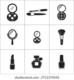 Impresionante colección de iconos de belleza esenciales en blanco y negro perfecto para la marca de cosméticos y proyectos de diseño de moda