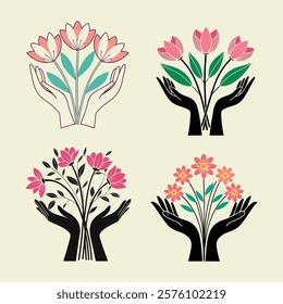 A stunning collection of posters featuring female hands holding beautiful flowers. Perfect for adding elegance and charm to any space. Ideal for home decor, gifts, or art lovers.