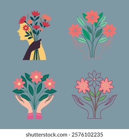 A stunning collection of posters featuring female hands holding beautiful flowers. Perfect for adding elegance and charm to any space. Ideal for home decor, gifts, or art lovers.