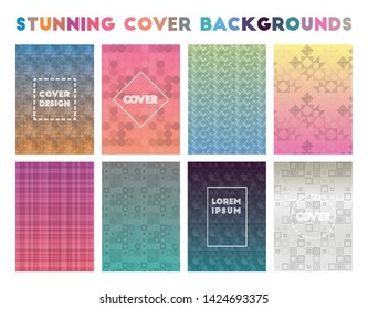Stunning cover backgrounds. Admirable geometric patterns, shapely vector illustration.