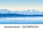 A stunning daytime view of Lake Geneva, showcasing the tranquil water reflecting the surrounding mountains and blue skies