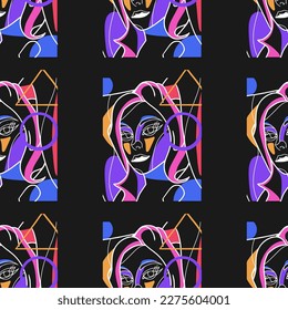 Stunning Designs Seamless Hand-Drawn Vector Illustrations Bundle. Minimalistic Abstract Faces, Hands, and Shapes in Contemporary Silhouette Style.