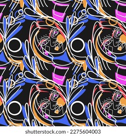 Stunning Designs Seamless Hand-Drawn Vector Illustrations Bundle. Minimalistic Abstract Faces, Hands, and Shapes in Contemporary Silhouette Style.