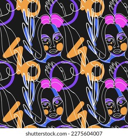 Stunning Designs Seamless Hand-Drawn Vector Illustrations Bundle. Minimalistic Abstract Faces, Hands, and Shapes in Contemporary Silhouette Style.