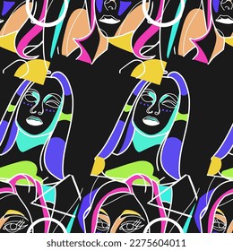 Stunning Designs Seamless Hand-Drawn Vector Illustrations Bundle. Minimalistic Abstract Faces, Hands, and Shapes in Contemporary Silhouette Style.