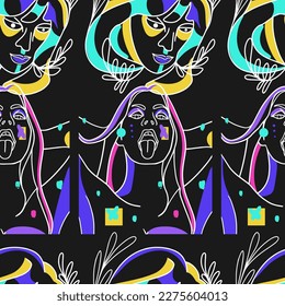Stunning Designs Seamless Hand-Drawn Vector Illustrations Bundle. Minimalistic Abstract Faces, Hands, and Shapes in Contemporary Silhouette Style.