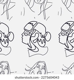 Stunning Designs Seamless Hand-Drawn Vector Illustrations Bundle. Minimalistic Abstract Faces, Hands, and Shapes in Contemporary Silhouette Style.