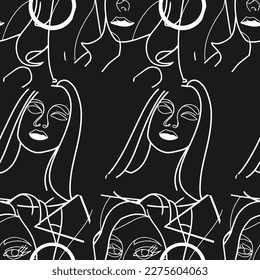 Stunning Designs Seamless Hand-Drawn Vector Illustrations Bundle. Minimalistic Abstract Faces, Hands, and Shapes in Contemporary Silhouette Style.