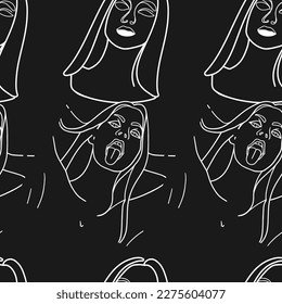 Stunning Designs Seamless Hand-Drawn Vector Illustrations Bundle. Minimalistic Abstract Faces, Hands, and Shapes in Contemporary Silhouette Style.