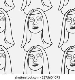 Stunning Designs Seamless Hand-Drawn Vector Illustrations Bundle. Minimalistic Abstract Faces, Hands, and Shapes in Contemporary Silhouette Style.