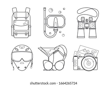 stunning detailed icons about traveling around the world with the appropriate equipment