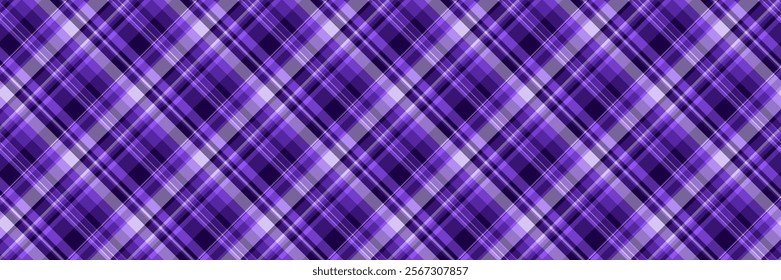 Stunning diagonal plaid pattern in shades of purple and white. Perfect for textile designs, website backgrounds, or fashion projects.  Clean, modern aesthetic.
