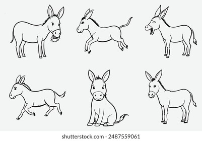 Stunning Donkey Line Art Set Vector Collection