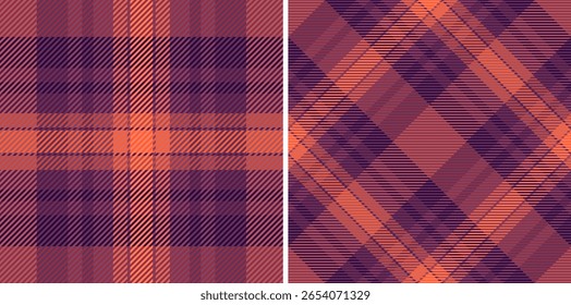 Stunning duo of seamless plaid patterns in rich terracotta and deep purple hues.