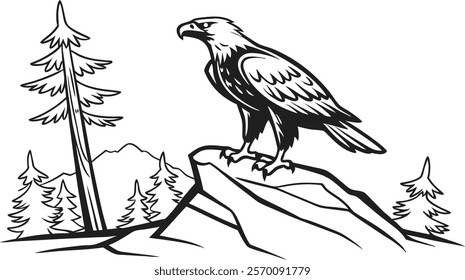 Stunning Eagle Design on a Branch Vector Illustration