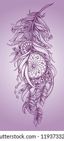 Stunning ethnic dreamcatcher in feathers with patterns