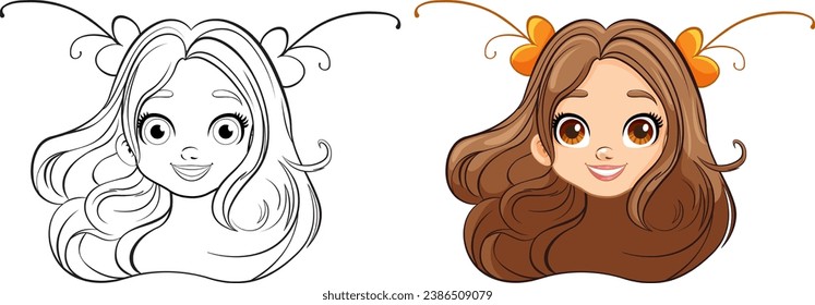 A stunning female illustration with mesmerizing eyes and intricate hair adornments