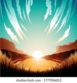 Bay en el fondo de la ilustración del vector de la mañana