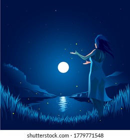 Bayview en fondo de ilustración vectorial nocturno en varias capas