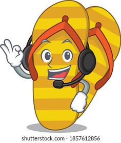 A stunning flip flops mascot character concept wearing headphone