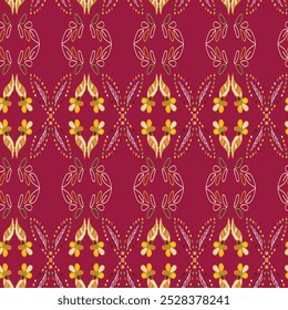 A stunning floral design featuring intricate details on a burgundy background, perfect for textiles.