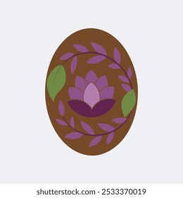 A stunning floral watercolor oval frame featuring purple and brown flowers with greenery. Ideal for invitations, wedding designs, and elegant decorative elements.