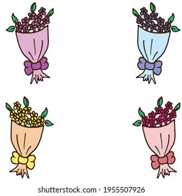 stunning flower bouquet collection! A mix of blue, purple, yellow, and pink flowers against a white backdrop. Ideal for vibrant floral arrangements, wedding themes, and cheerful designs.