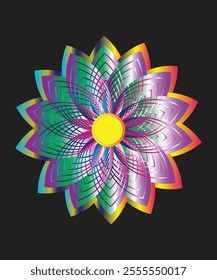 A stunning flower with a colorful gradient effect, combining symmetrical petals in a vibrant abstract style.