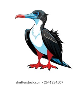 A stunning frigatebird glides effortlessly above the turquoise ocean, its long, slender wings stretched wide and forked tail trailing behind like a shadow. Known for their exceptional flying abilities